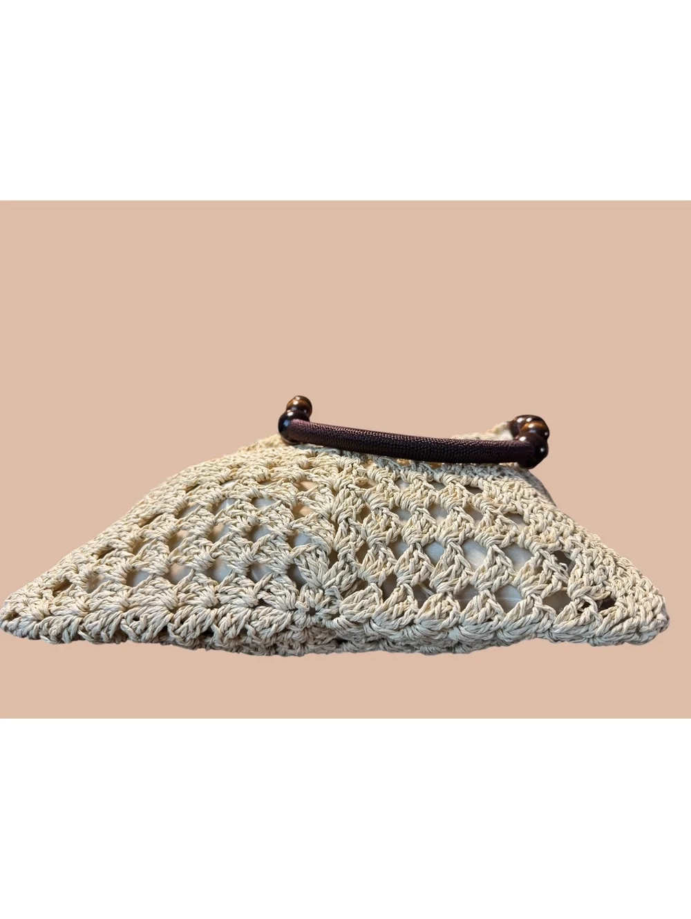 Crochet Straw Hobo Bag Bead Hollow Shoulder Bag Khaki Color